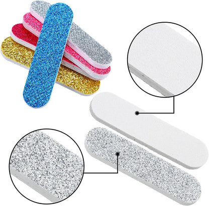 Nail Files 100Pcs Plastic Disposable Colorful Glitter Double Sided Sandpaper 6cm