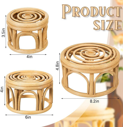 Woven Rattan Plant Stand Wicker Riser Stand Indoor Outdoor Home Decor Set of 3