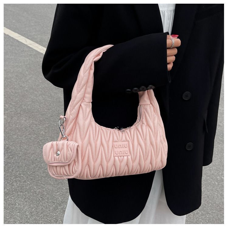 Pleated Shoulder Armpit Purses Hand Bags Branded Embroidery Purses Handbag 1 PC