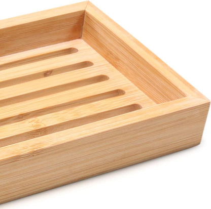 Natural Bamboo Vanity Tray Wooden Bathroom Organizer Counter Top Cosmetics Decor
