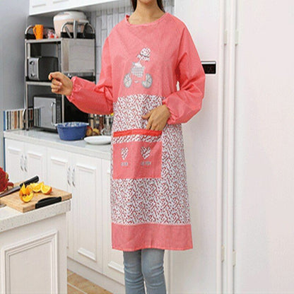 Women Kitchen Apron Long Sleeve Cooking Baking Workwear Bib Polyester 68x46x30cm