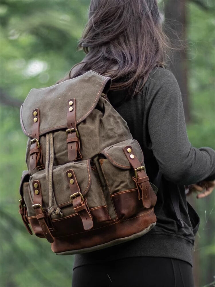 Military Retro Waterproof Oil Wax Canvas Backpack Large Capacity Man's Rucksack