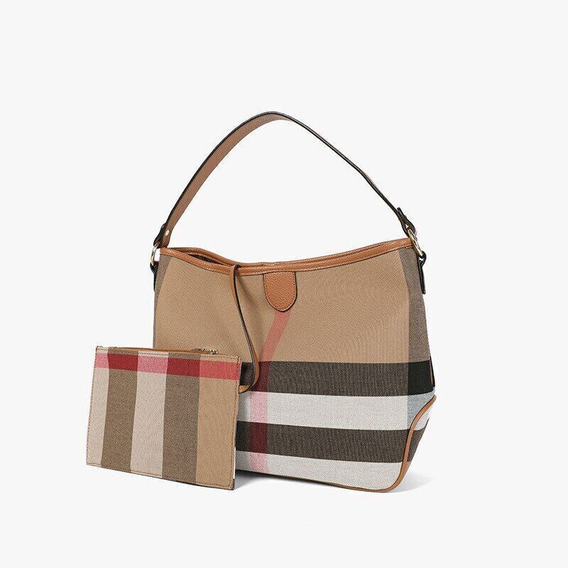 Canvas PU Women's Bags Plaid Totes Leather Handbags Canvas Women Shoulder Bags