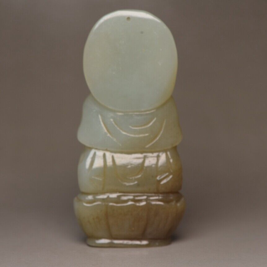 Chinese Antique Natural Hotan Jade Carving Guanyin Statue Pendant Jewelry Gift