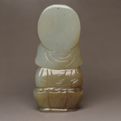 Chinese Antique Natural Hotan Jade Carving Guanyin Statue Pendant Jewelry Gift
