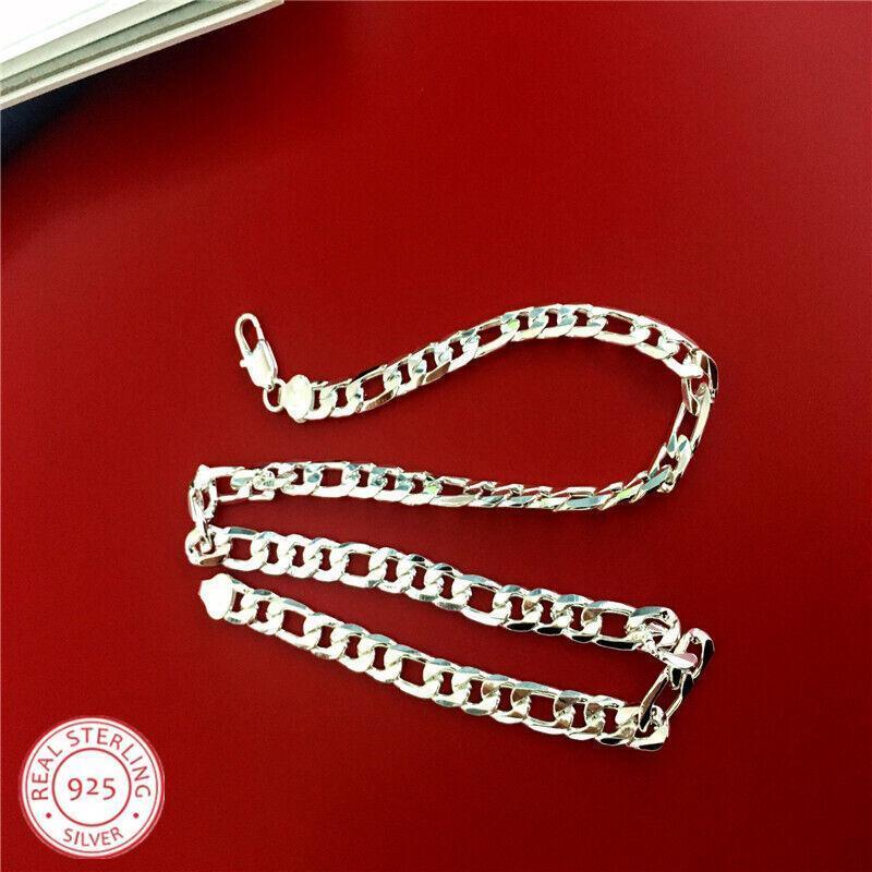 New Sterling Silver Thick Solid 925 Italy Men's Figaro Chain Necklace Bracelet