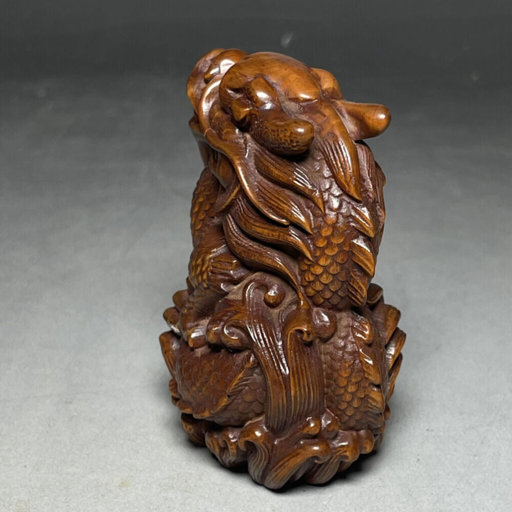 Chinese handmade Natural Boxwood Hand-carved Exquisite Dragon Statue gift