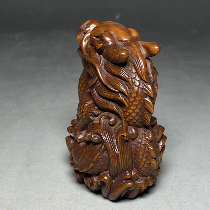 Chinese handmade Natural Boxwood Hand-carved Exquisite Dragon Statue gift