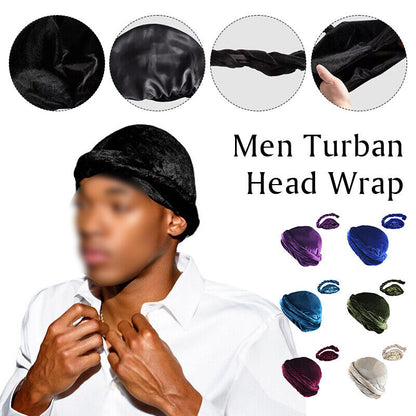 Men Halo Turban Satin Silk Lined Elastic Men Turban Head Wrap Headband Caps