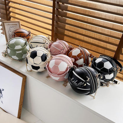 Women's Ball Bag Soft Pu Leather Round Crossbody Thick Chain Handbag Purse