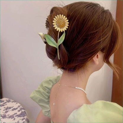 Women Hair Claws Metal Gripper Large Sunflower Flower Girls Hairpin Styling Clip