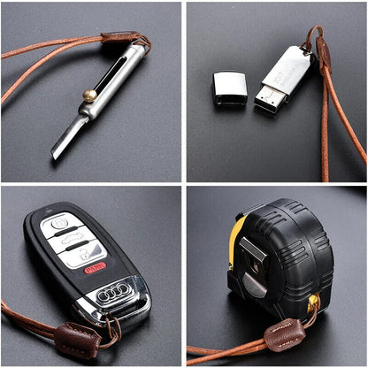 Car Keychain Genuine Leather Metal Manual Weaving Retro Rope Phone Case Lanyards