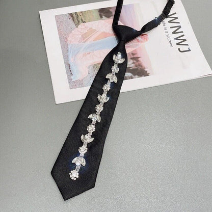 Men Neck Ties Retro Black Solid Student Women Crystals Rhinestones Party Bowties