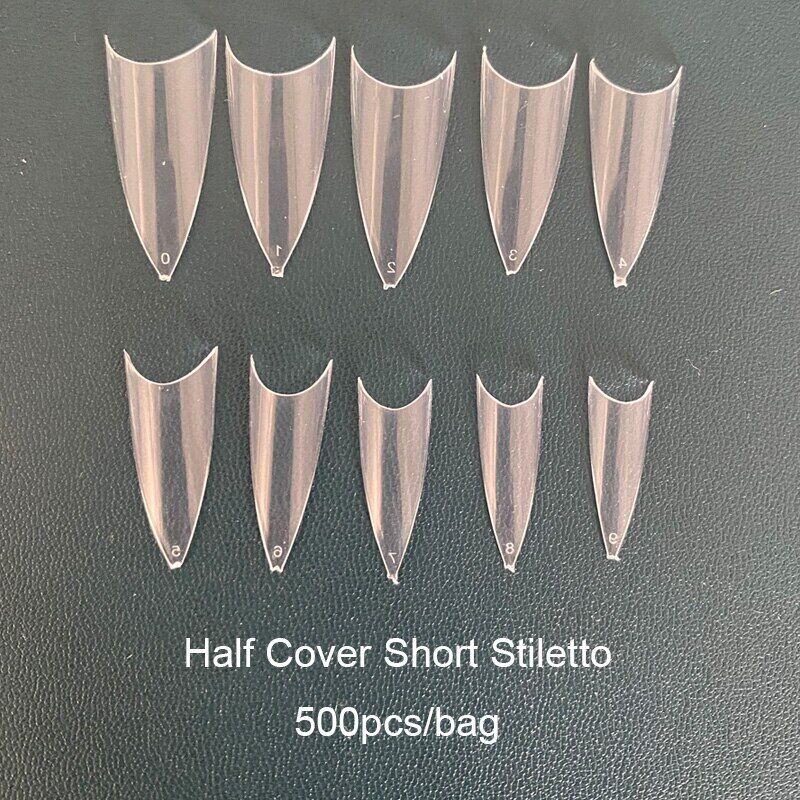 False Nails Tips Plastic Stiletto Straight Half Covers Acrylic Extensions 500Pcs