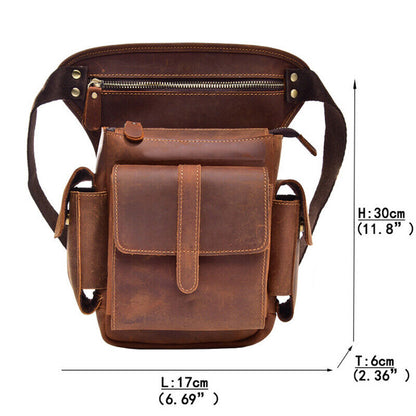 Crazy Horse Leather Leg Drop Bag Men's Motorcycle Thigh Hip Waist Fanny Pack