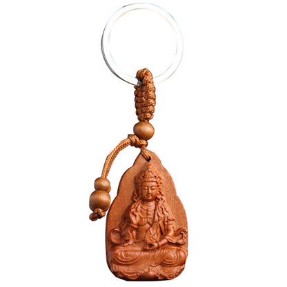 Lucky Jewelry Wood Carving Buckle Buddha Pendant Keychain Car Bag Keyrinzo