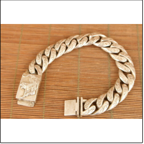 Rare Chinese tibet silver hand cast tiger figure Statue bracelet man jewel gift
