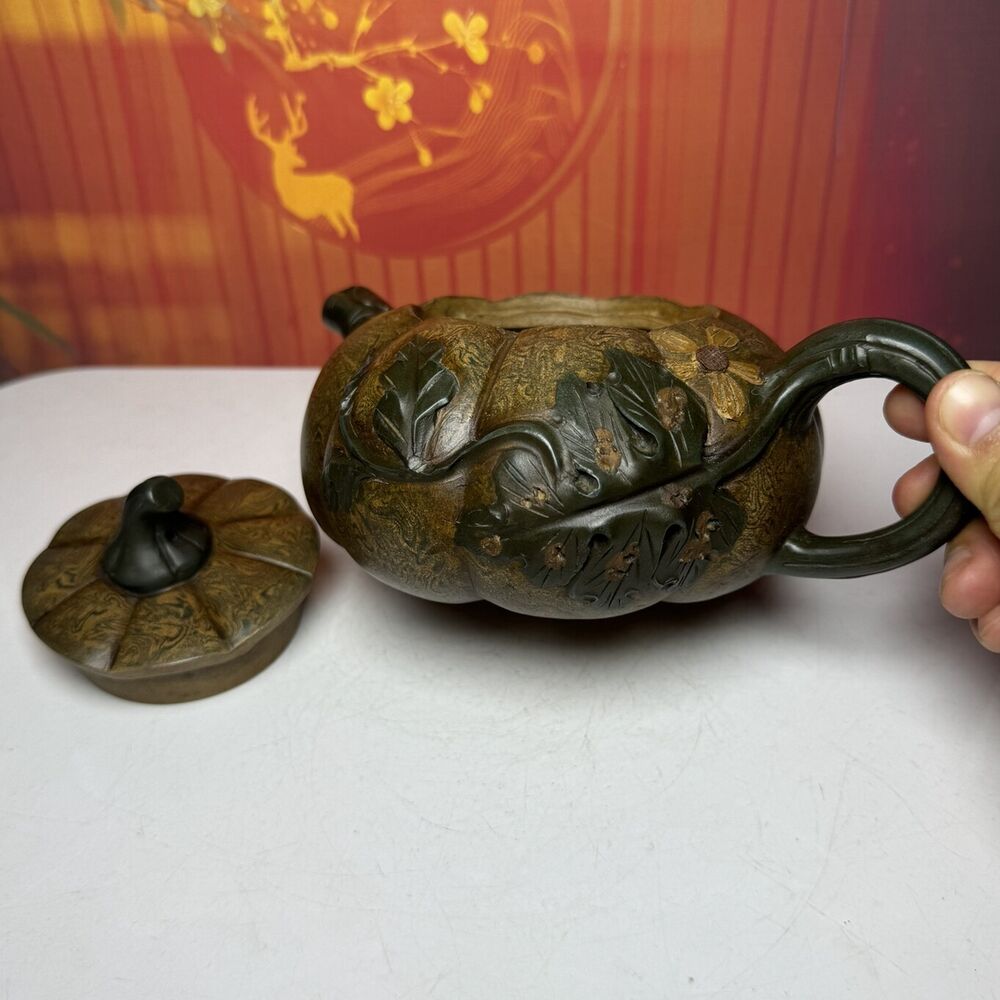 Vintage Chinese Yixing Purple Clay Teapot Zisha Ceremony Ceramic Pumpkin Teaware