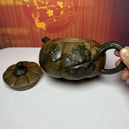 Vintage Chinese Yixing Purple Clay Teapot Zisha Ceremony Ceramic Pumpkin Teaware