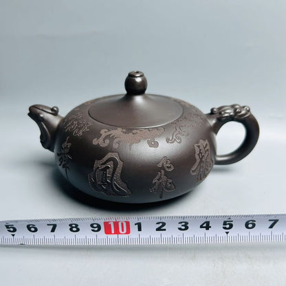Vintage Chinese Yixing Purple Clay Teapot Zisha Ceremony Carving Collectible Art