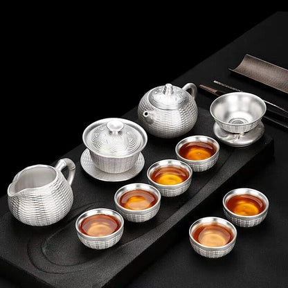 pure silver print tea set 999 sterling silver tea pot gaiwan porcelain tea cups