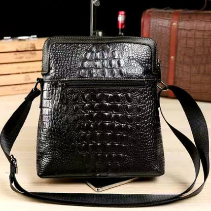 100% Genuine Leather Men's Crocodile Sling Messenger/Shoulder Bag Double Zipper