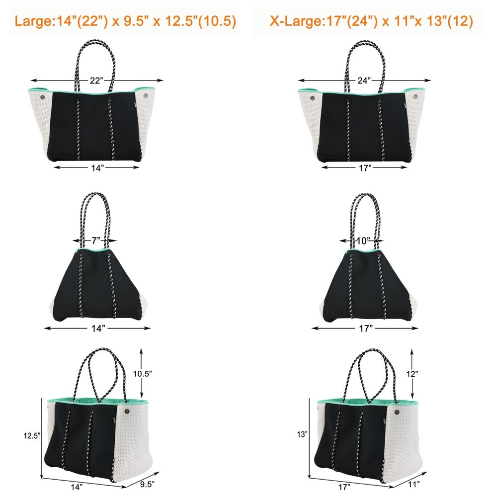 QOGiR Neoprene Multipurpose Beach Bag Tote with Inner Zipper X-Large, Black