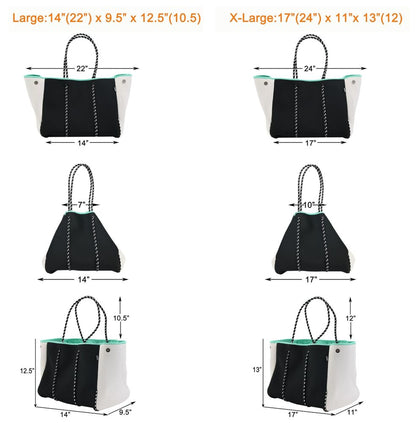 QOGiR Neoprene Multipurpose Beach Bag Tote with Inner Zipper X-Large, Black