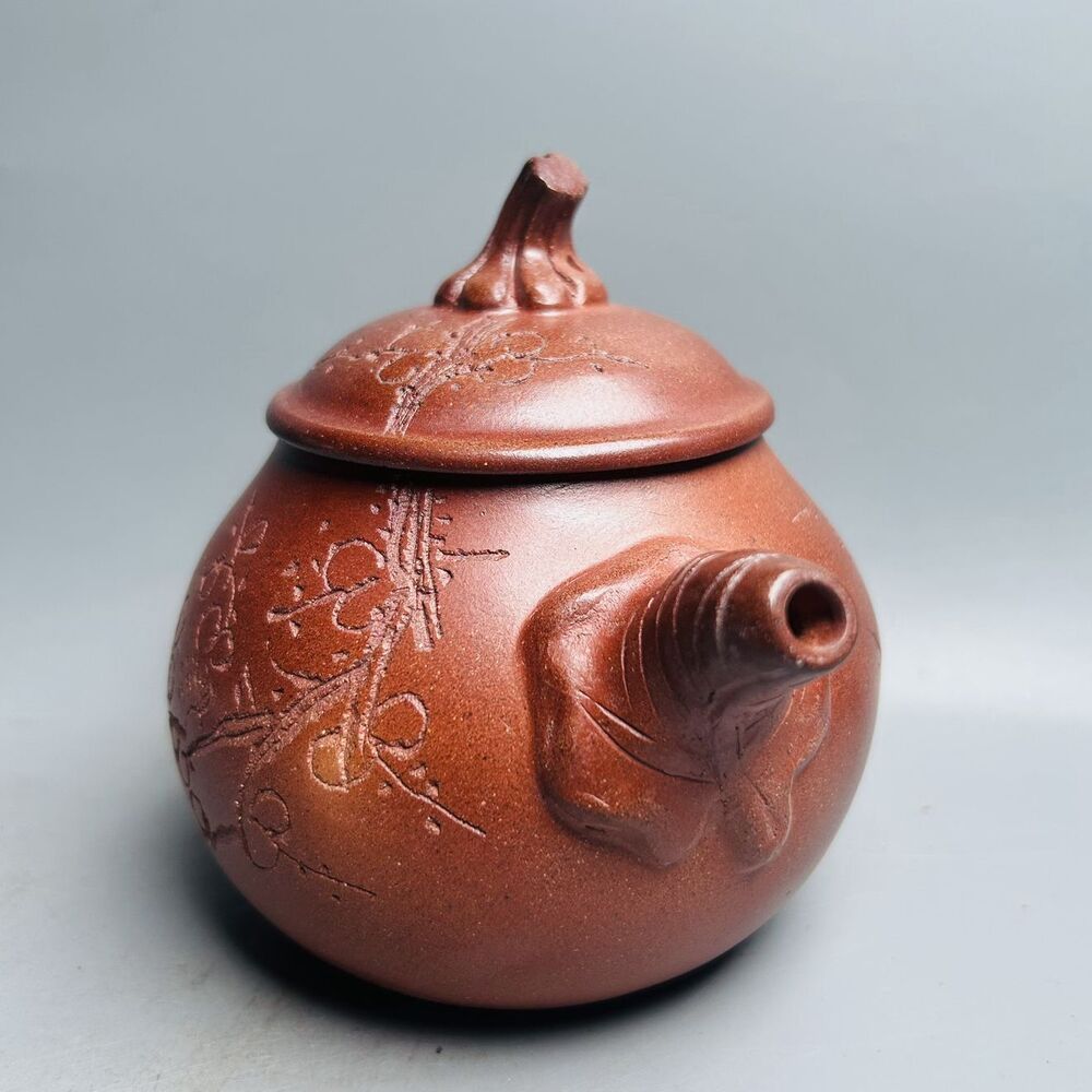 Vintage Chinese Yixing Purple Clay Teapot Zisha Ceramic Carving Plum Blossom Art