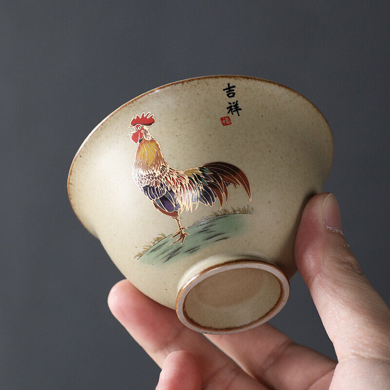 Gaiwan Vintage Tea Maker Stoneware Bowl Ceramic Tea Bowl Kung Fu Tea Set Rooster