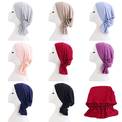 Womens Hair Loss Wrap Cancer Chemo Cap Solid Muslim Turban Hijab Hat Head Cover