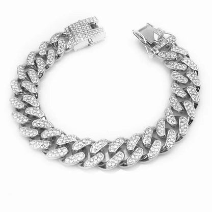 Luxury Dog Collar Diamond Chain Cuban Gold Rhinestones Pitbull Cat Necklace Gold