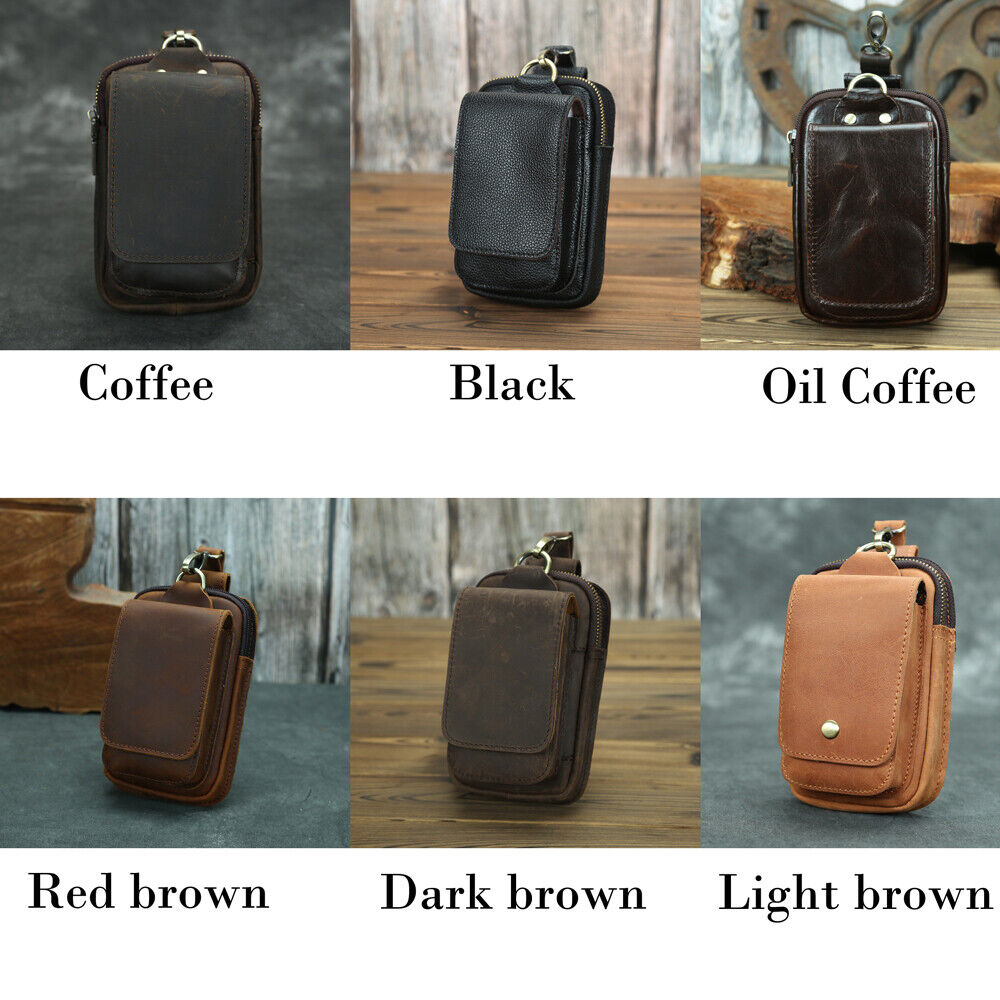 Crazy Horse Leather Men's Design Small Waist Bag Fashion Hook Fanny Belt Pack