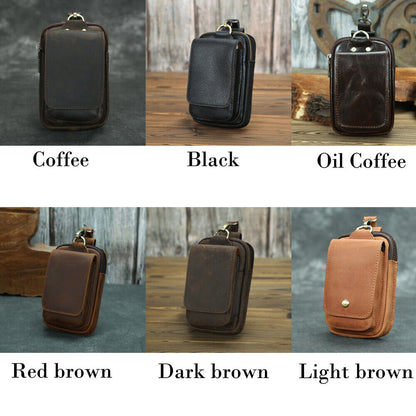 Crazy Horse Leather Men's Design Small Waist Bag Fashion Hook Fanny Belt Pack