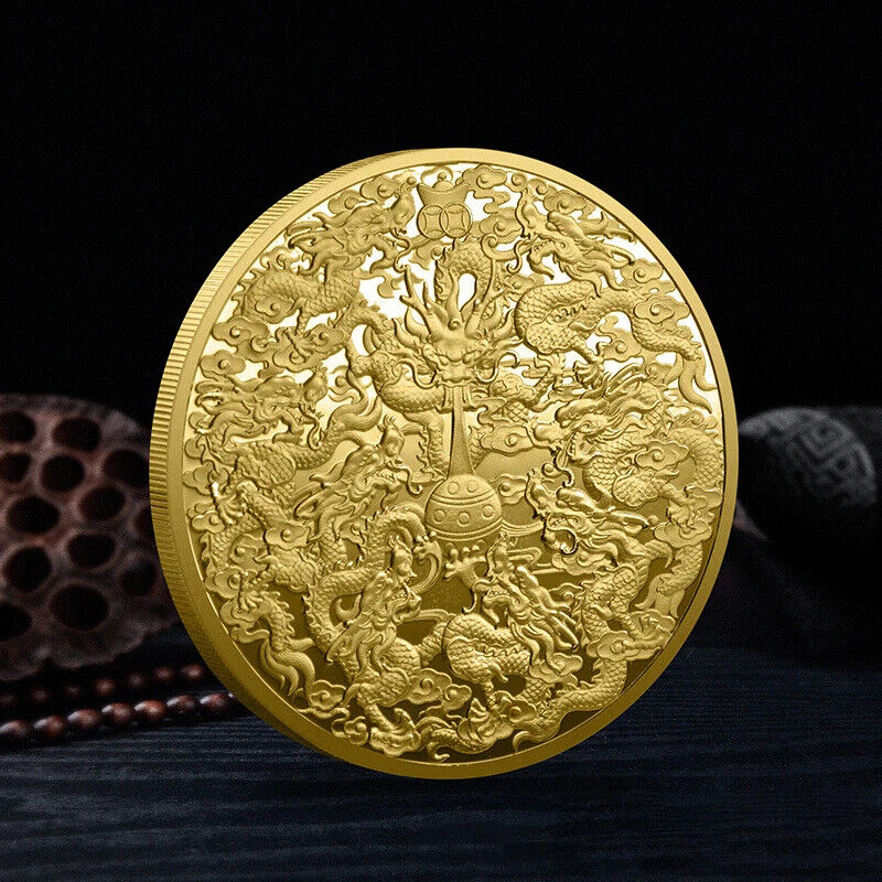 Commemorative Challenge Coins Iron Gold Silver Plated Chinese Style Dragon Decor