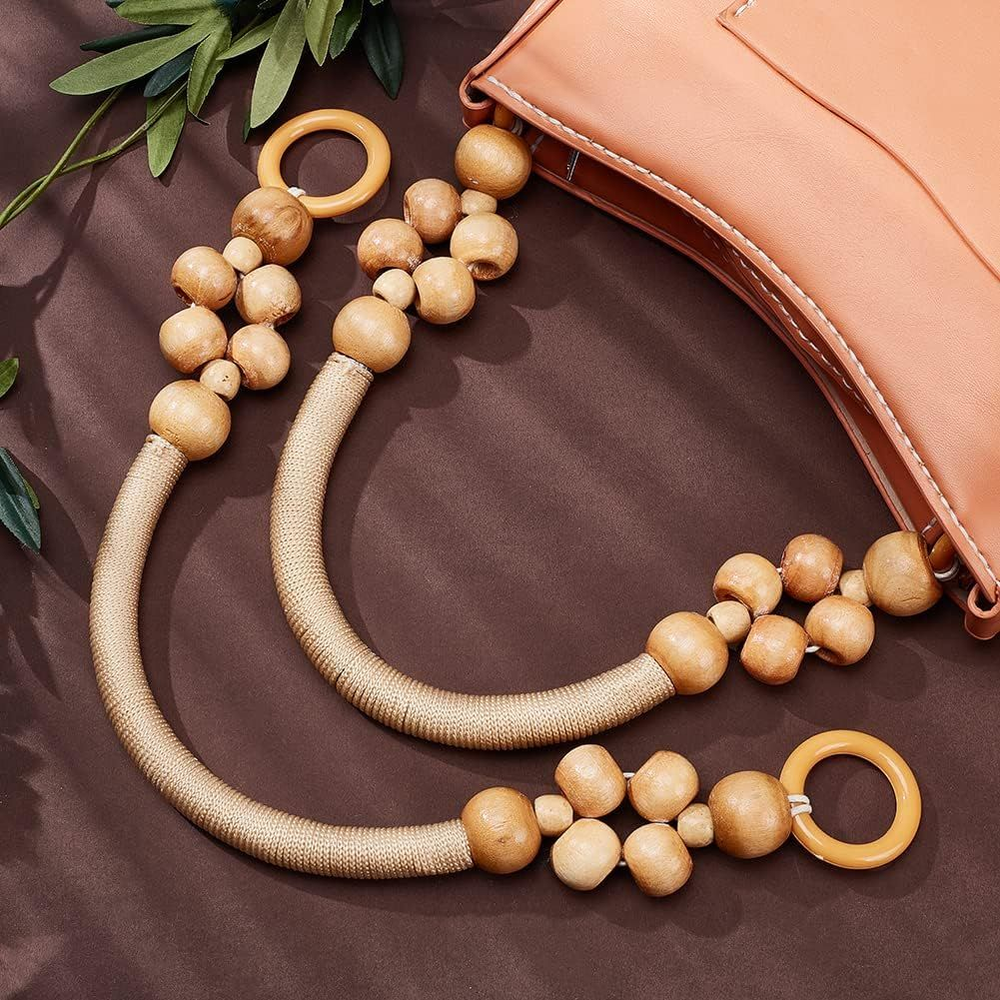 PH PandaHall Wooden Beaded Bag Handles, 2pcs Nylon Rope Purse Blanched Almond