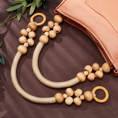 PH PandaHall Wooden Beaded Bag Handles, 2pcs Nylon Rope Purse Blanched Almond
