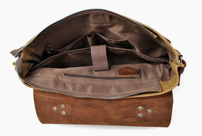 Retro Bag Canvas Leather Shoulder Messenger Portable Document Bag Knight Bag