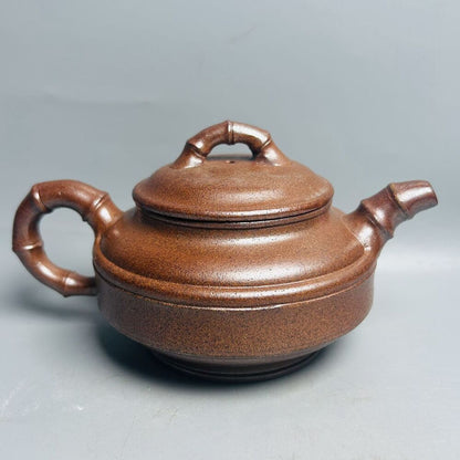 Vintage Chinese Yixing Purple Clay Teapot Zisha Ceramic Bamboo Teaware Collector