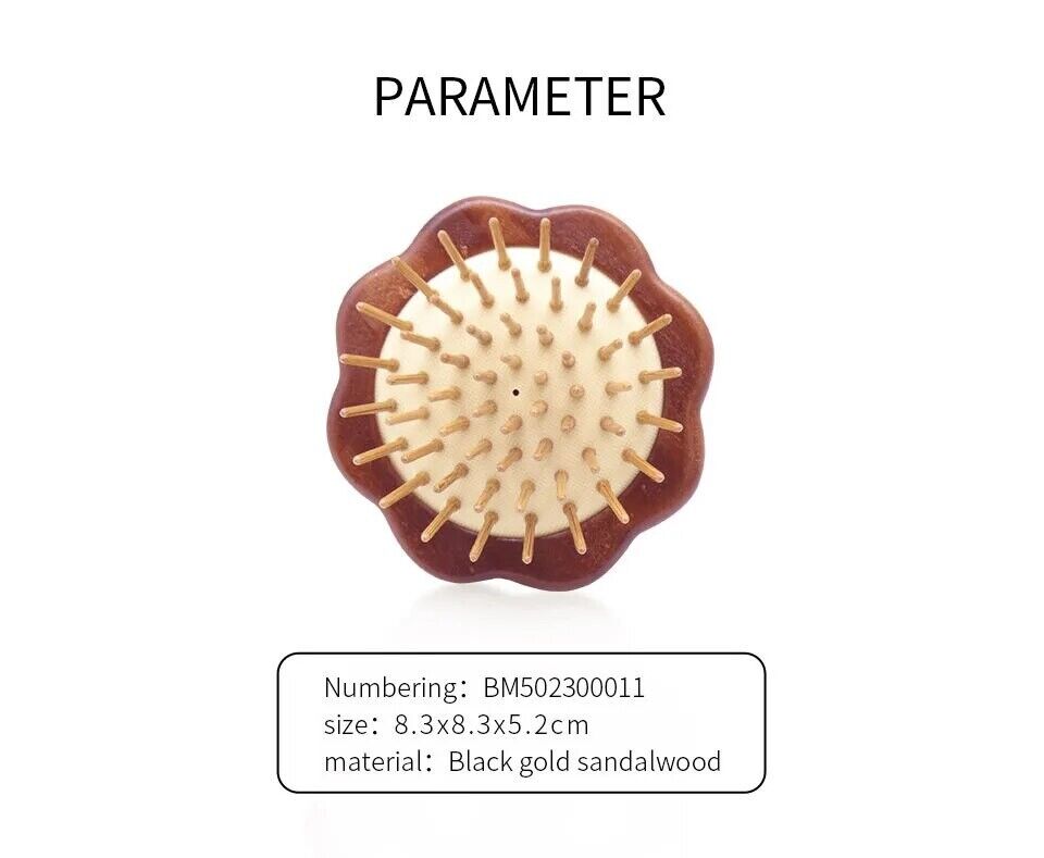 Women Mini Hair Brush Sandalwood Travel Pocket Comb Head Scalp Massage 8.3x5.2cm