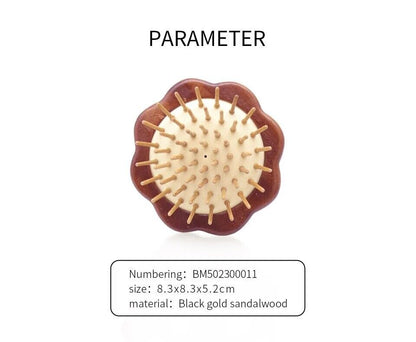 Women Mini Hair Brush Sandalwood Travel Pocket Comb Head Scalp Massage 8.3x5.2cm
