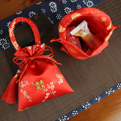 14x11cm Portable Brocade Wedding Candy Bag Package Bag Drawstring Red Candy BN8