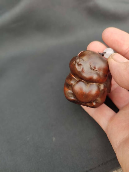 Wooden Carving Lucky Nice Little Rabbit Statue Lovely Gift Wallet Purse Ornament