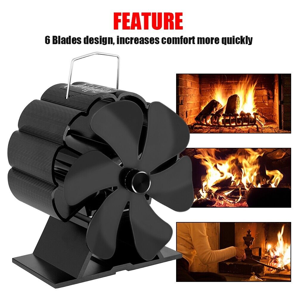 6 Blades Fireplace Stove Fan Heat Cocoon Self-Powered Wood Top Burner Eco Heater