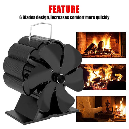 6 Blades Fireplace Stove Fan Heat Cocoon Self-Powered Wood Top Burner Eco Heater