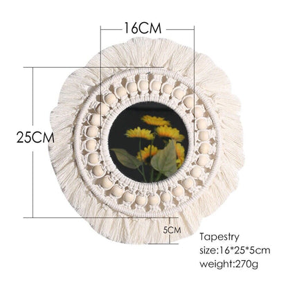 Wall Mirrors Macrame Boho Handmade Round Aesthetic Home Decor Glass Cotton 25cm