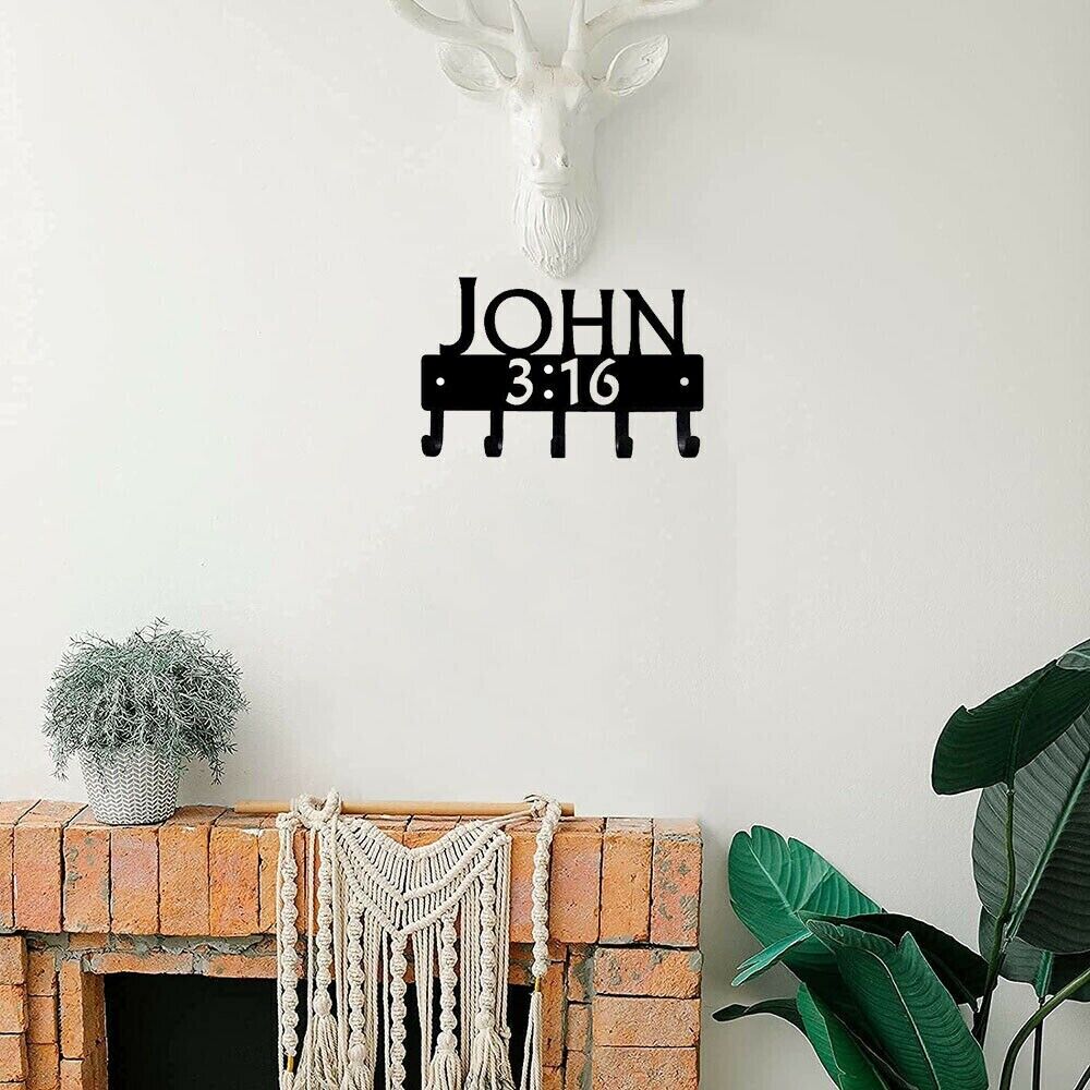 Wall Mounted Hook Up John 3:16 Bible Reference Christian Key Rack Decor