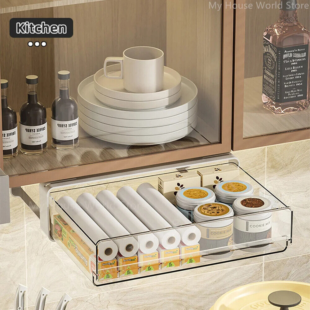 Drawer Storage Box Under Table Self-Adhesive Cabinet Desk Organizer Sundries Bin