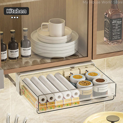 Drawer Storage Box Under Table Self-Adhesive Cabinet Desk Organizer Sundries Bin
