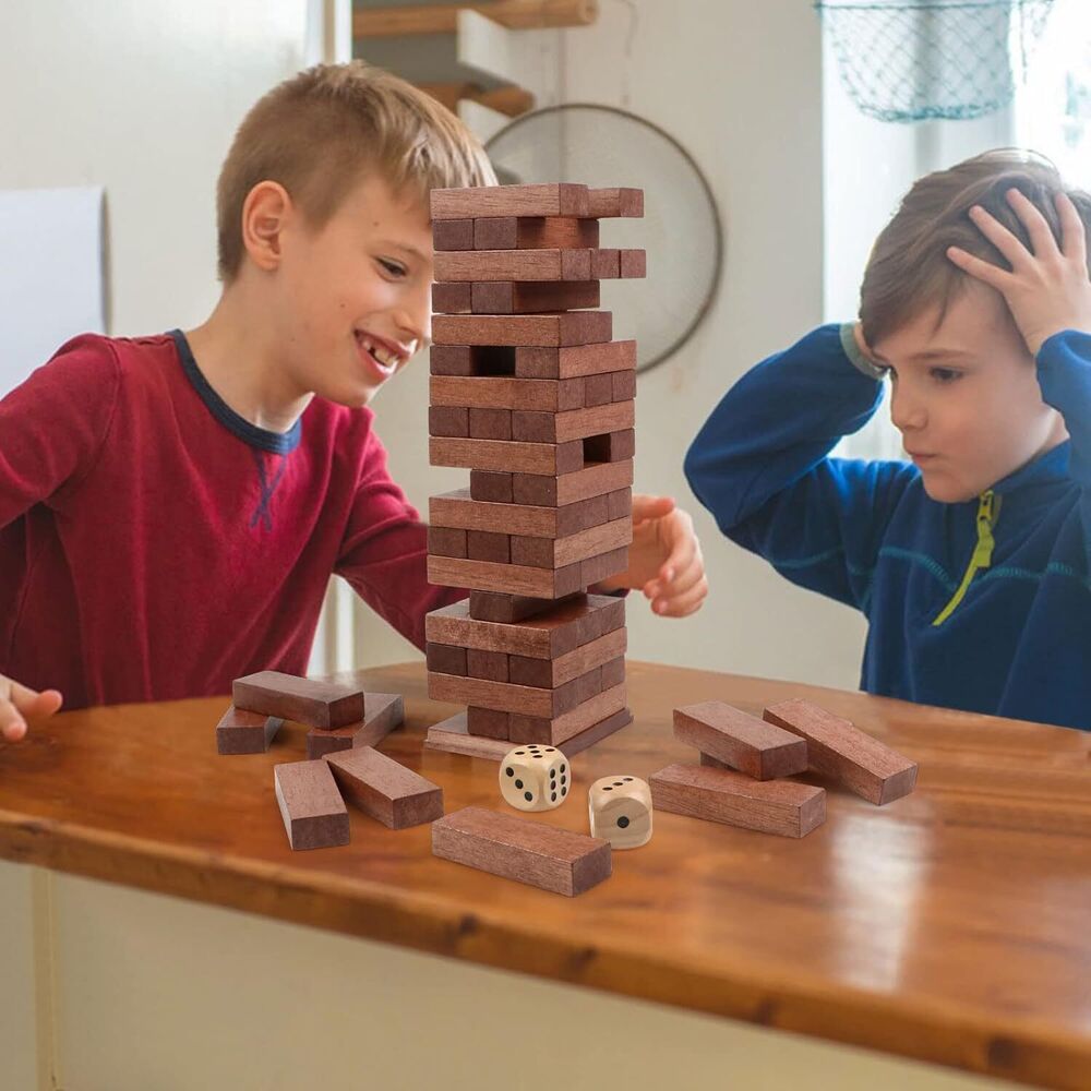 Wooden Blocks Stacking Games Tumbling Tower for Kids with Storage Box 54 Pieces